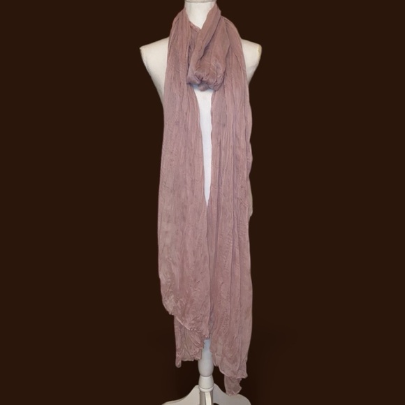 CRINKLE SCARF Long Lightweight Cotton/Linen Blend in Dusty Rose Pink 116” x 33” - Picture 6 of 7